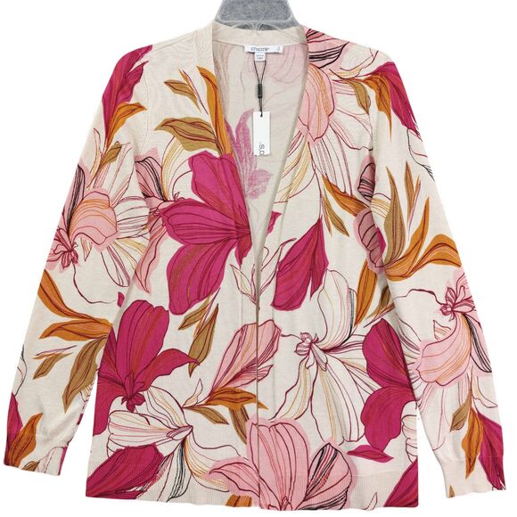 Chicos Floral Cardigan Size 0 Small Multicolor Lightweight Swearter Office Cozy - Picture 1 of 10